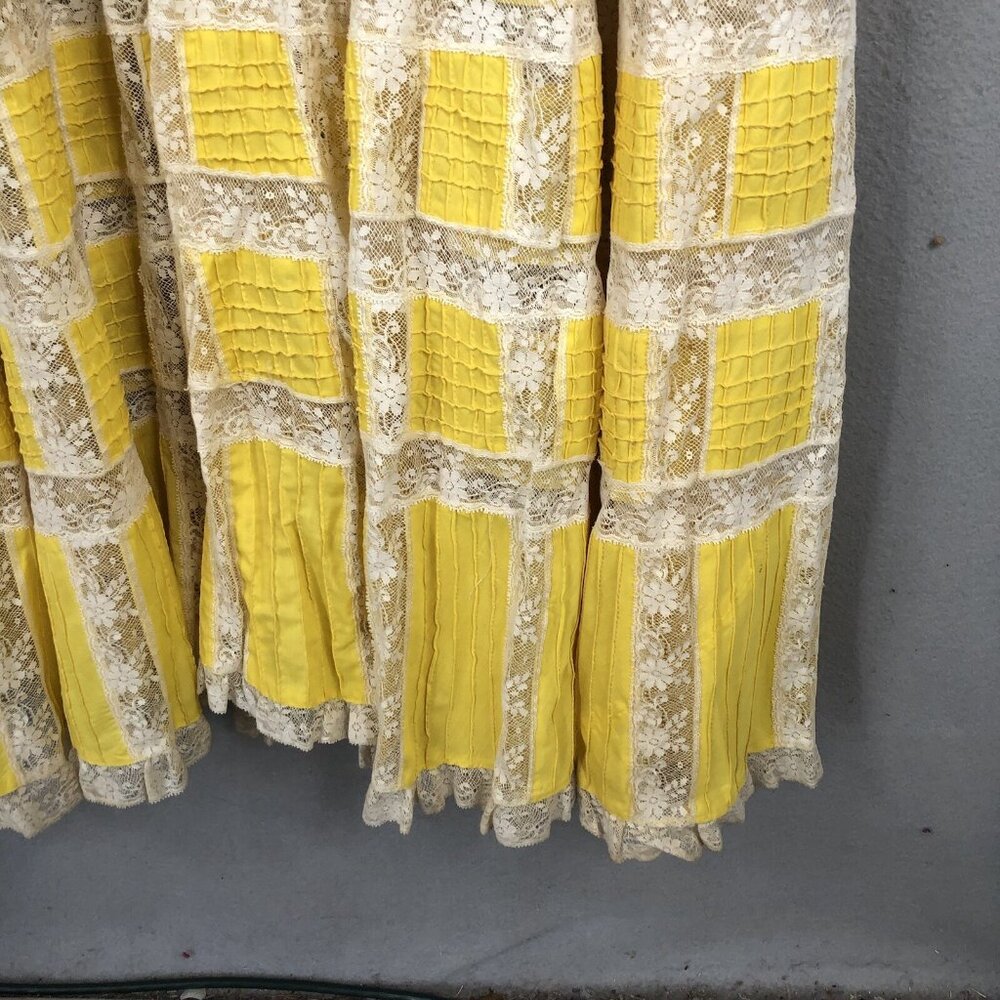 Vintage 1970s Boho Hippy Mexican Wedding Dress Tachi Castillo 14 Yellow Maxi - Picture 15 of 16